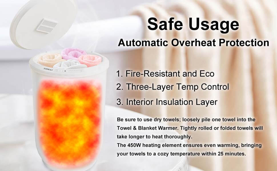 FlyHit towel warmer with fire-resistant, temperature control, and insulation features